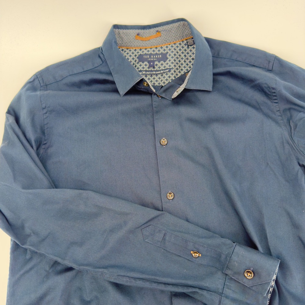 Ted Baker London Mens Navy Blue Long Sleeve Button Down Shirt Size 4 Large